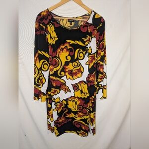 Voir Voir Gold Red Floral Bold Artsy Dress Size 12